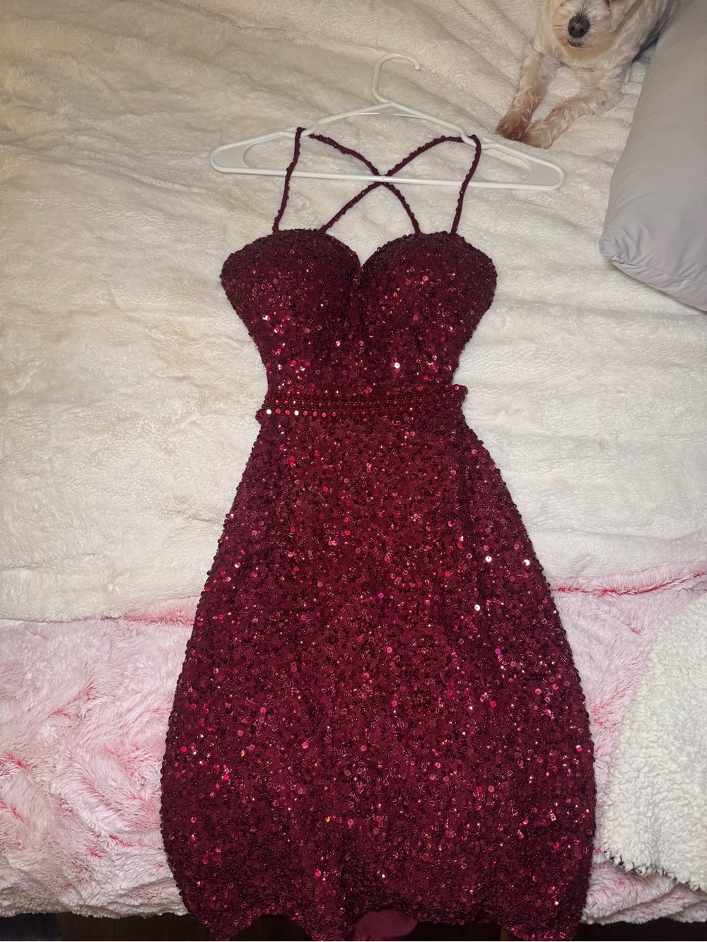 Scala Burgundy Sequin Midi Dress with Crisscross Straps